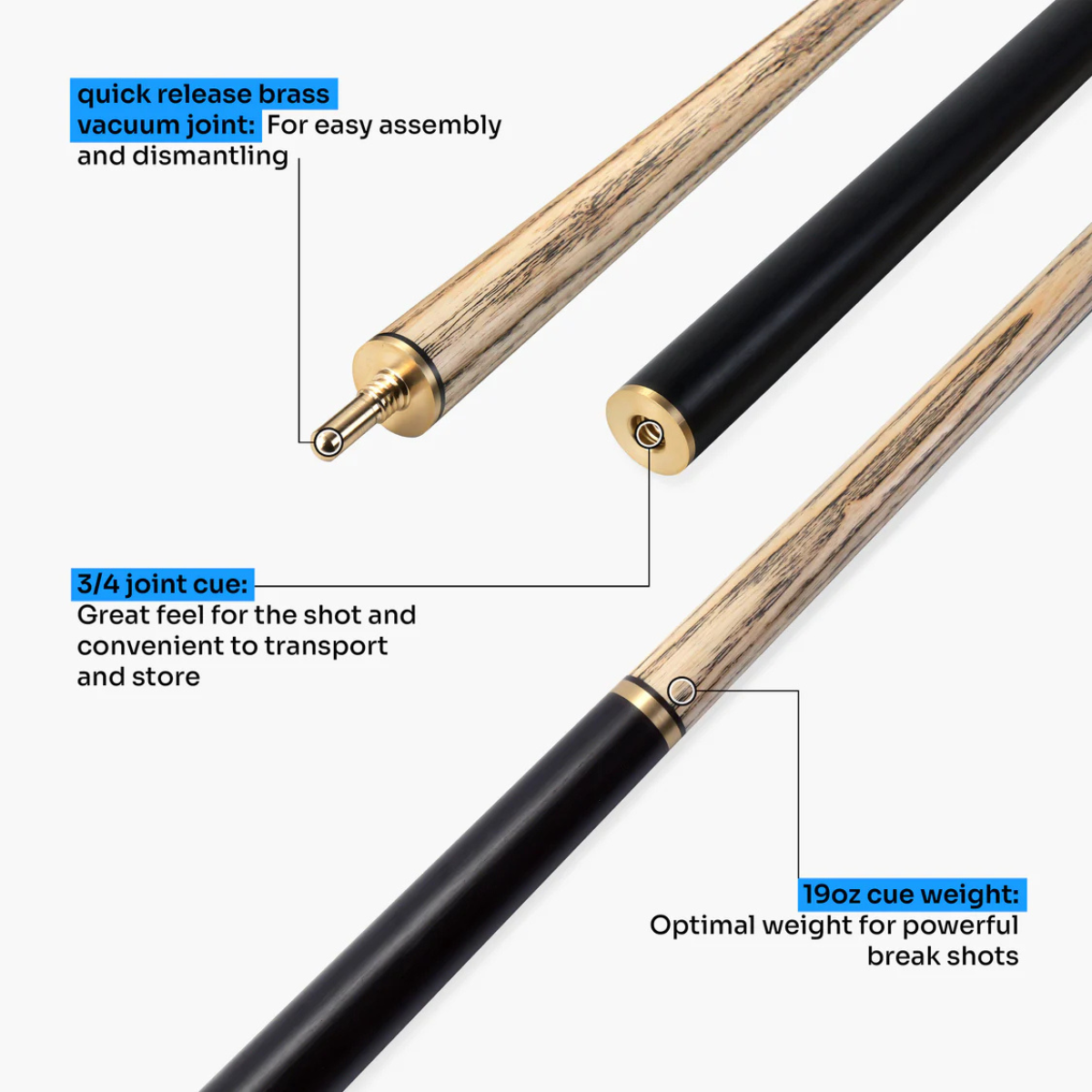 Baize Master English Break Cue 3/4 Jointed Crusher 57" 145cm
