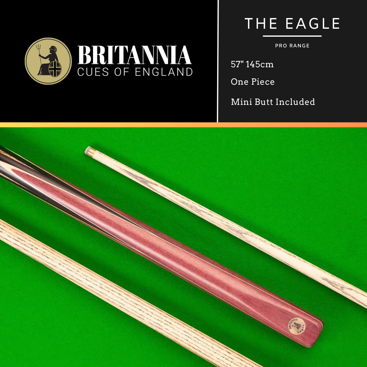 Britannia English Pool Cue 1 Piece Pro Range Eagle 57" 145cm