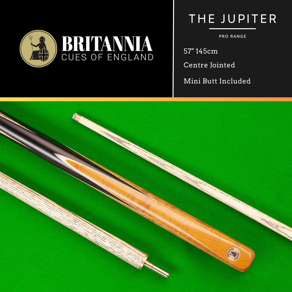 Britannia English Pool Cue Centre Jointed Pro Range Jupiter 57" 145cm