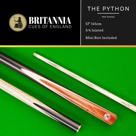 Britannia English Pool Cue 3/4 Jointed Pro Range Python 57" 145cm