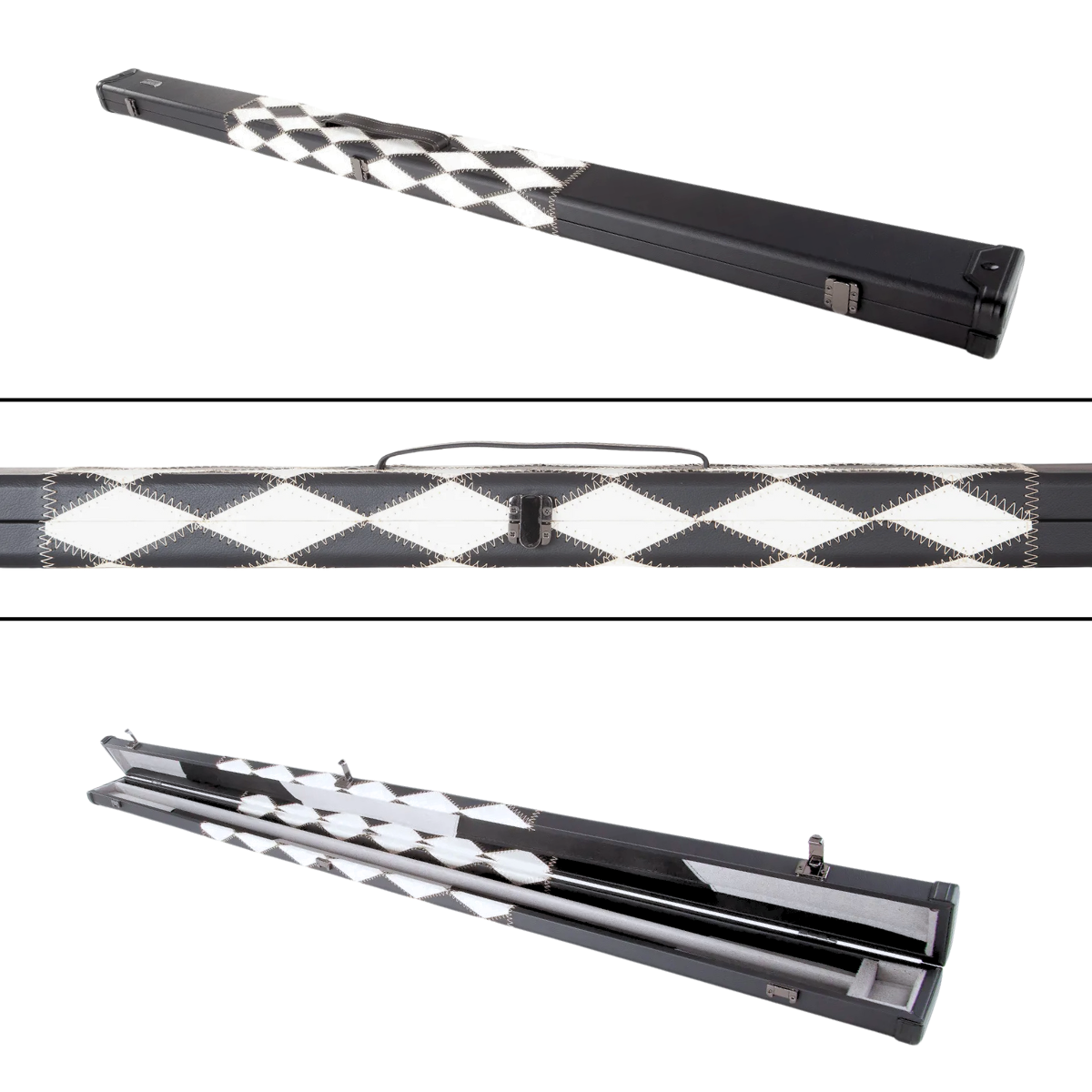 Britannia Snooker & Pool Hard Cue Case 3/4 Joint White & Black Diamond Chequered - Holds 1 Cue