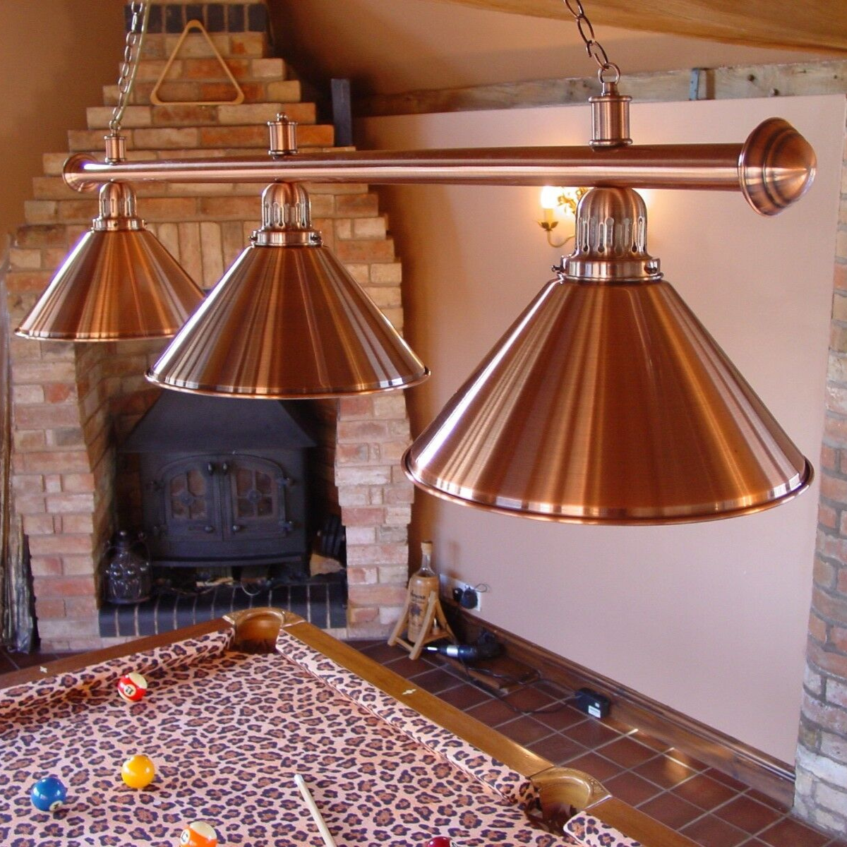 Pool Table Lighting 3 Shades & Bar Brushed Copper