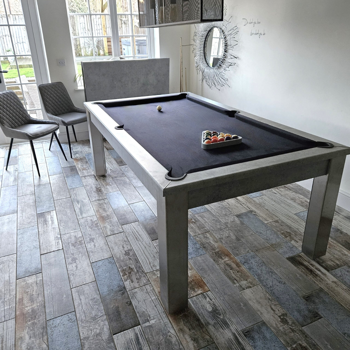 The Elixir 6ft & 7ft British Pool Table W/Dining Top Chicago Concrete