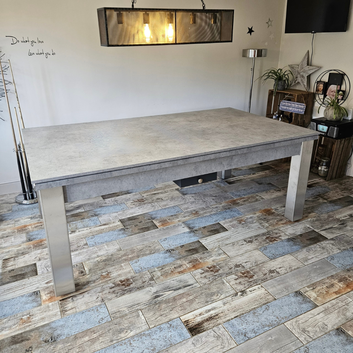The Elixir 6ft & 7ft British Pool Table W/Dining Top Chicago Concrete