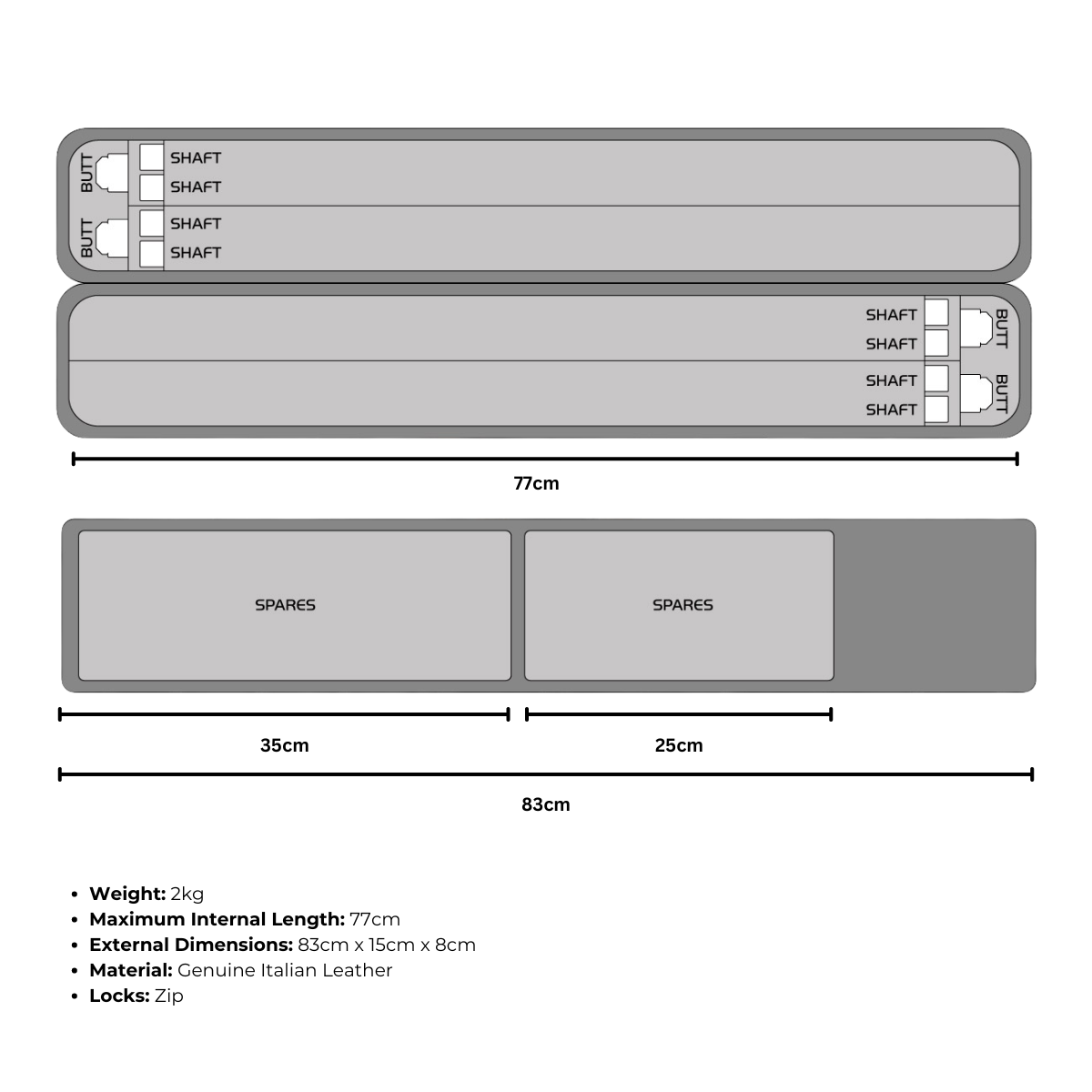 Longoni Notte Giotto Range Pool Cue Bag Black Leather 4B 8S Centre Joint