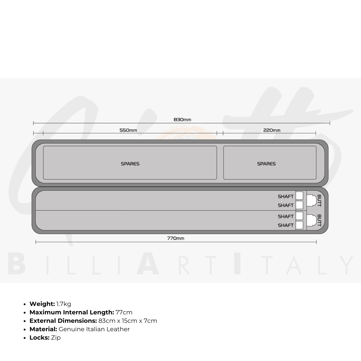 Longoni Doge Giotto Range Pool Cue Bag Black Leather 2B 4S Centre Joint