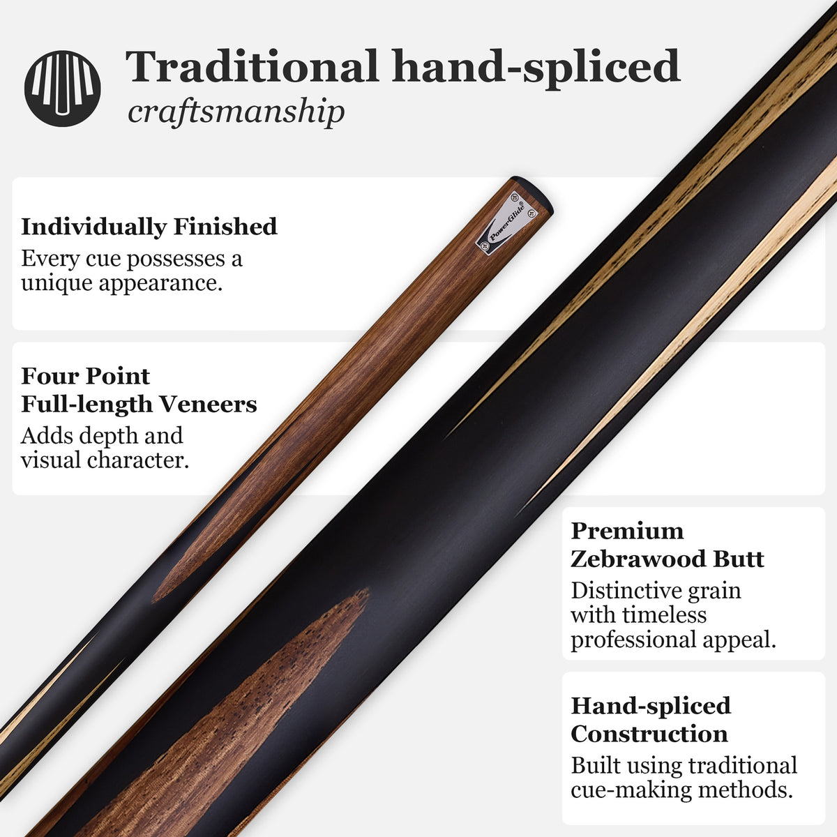 PowerGlide Snooker & Pool Cue 3/4 Jointed Or One Piece Ekko 57" 145cm