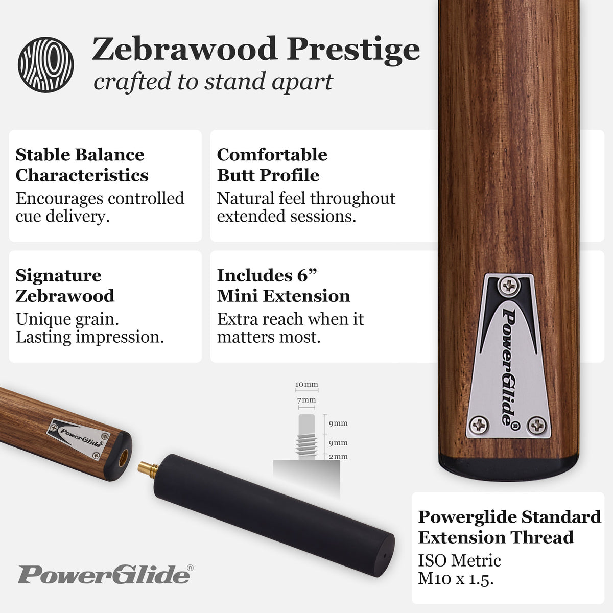 PowerGlide Snooker & Pool Cue 3/4 Jointed Or One Piece Ekko 57" 145cm