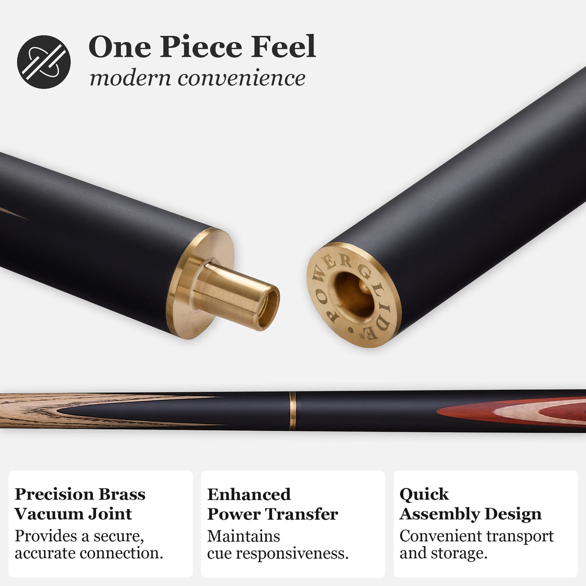 PowerGlide Snooker & Pool Cue 3/4 Jointed Or One Piece Delta 57" 145cm