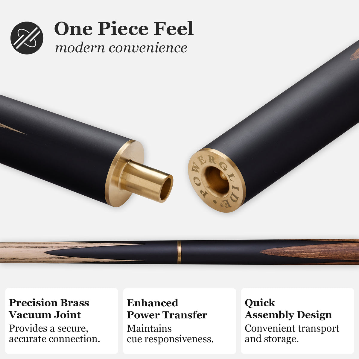 PowerGlide Snooker & Pool Cue 3/4 Jointed Or One Piece Ekko 57" 145cm