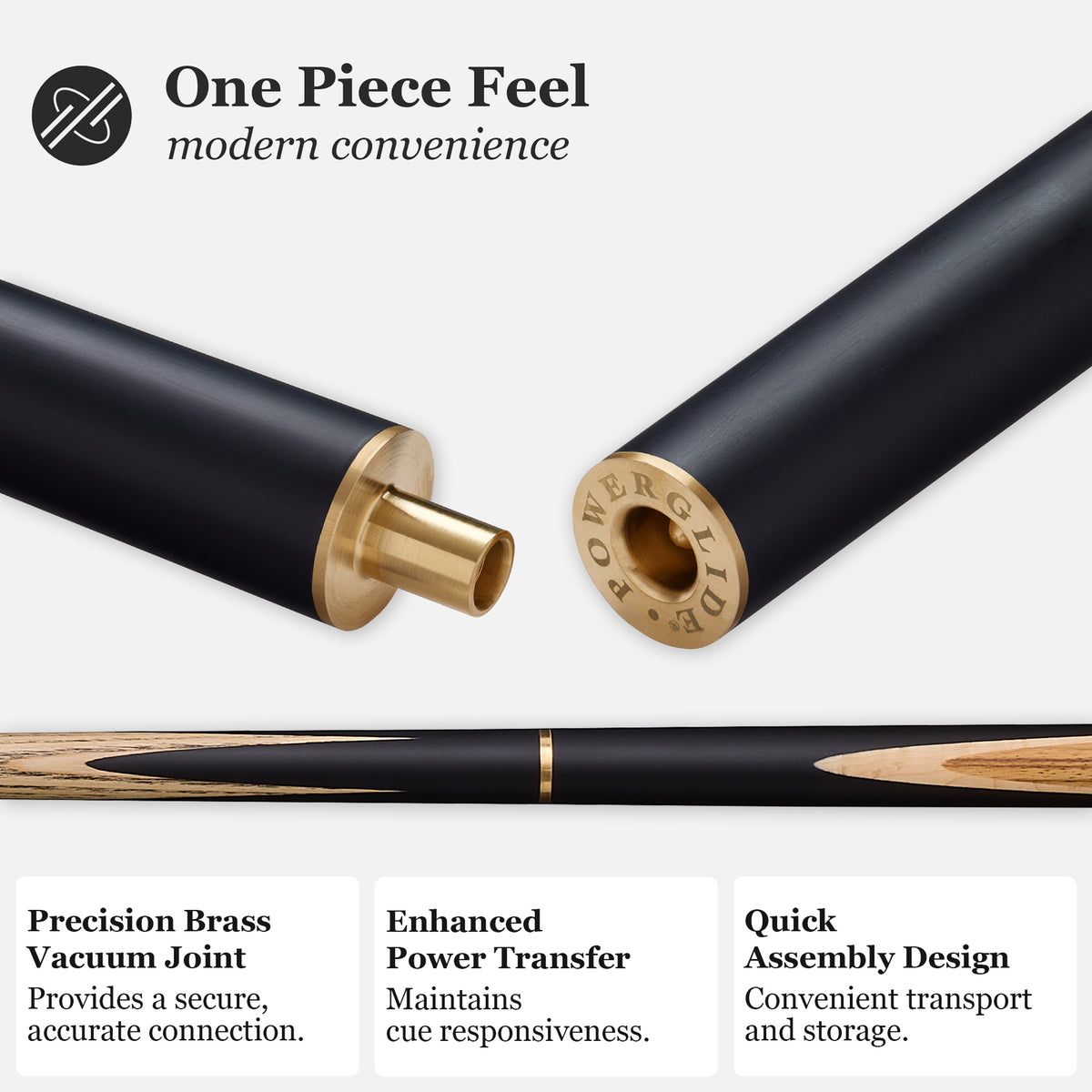 PowerGlide Snooker & Pool Cue 3/4 Jointed Or One Piece Ekko 57" 145cm