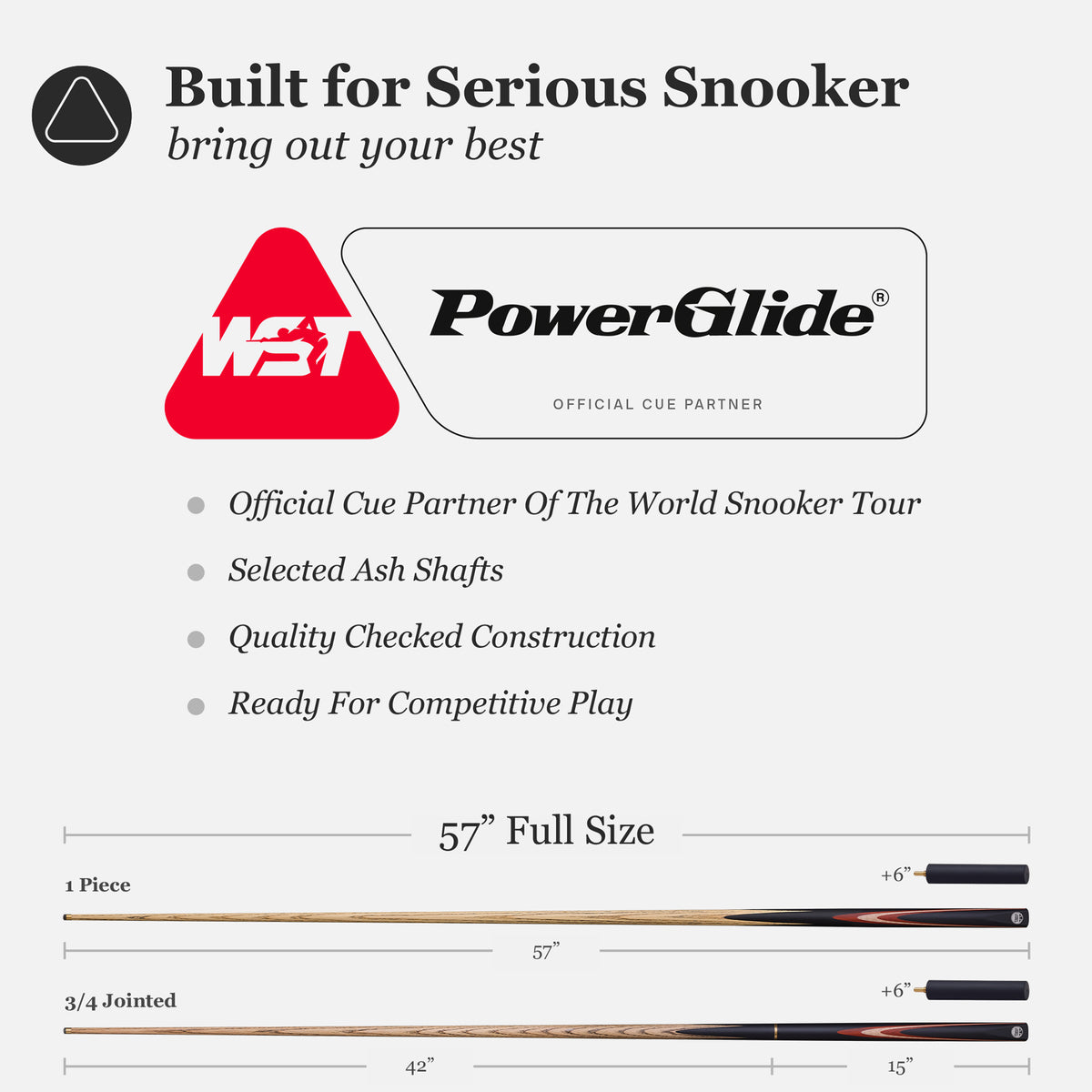 PowerGlide Snooker & Pool Cue 3/4 Jointed Or One Piece Delta 57" 145cm