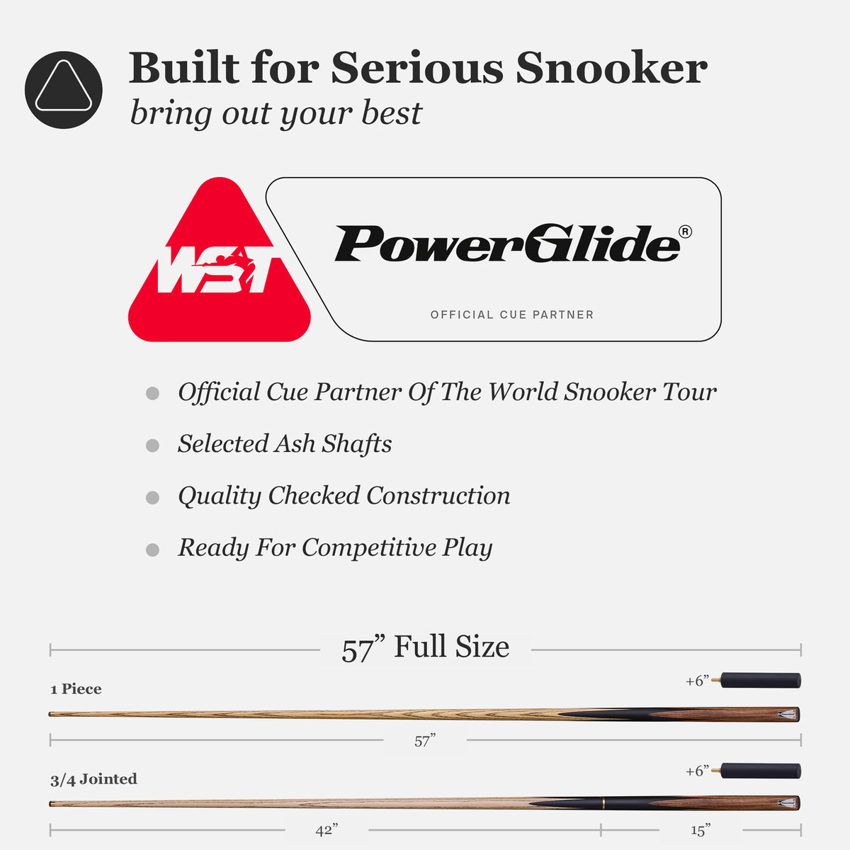 PowerGlide Snooker & Pool Cue 3/4 Jointed Or One Piece Ekko 57" 145cm