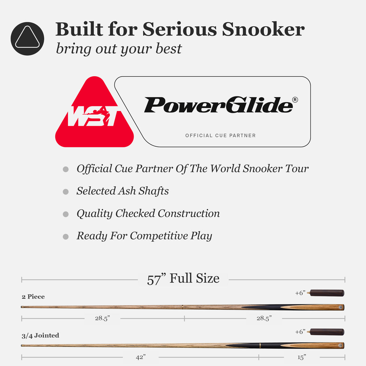 PowerGlide Snooker & Pool Cue 3/4 Jointed Or One Piece Ekko 57" 145cm