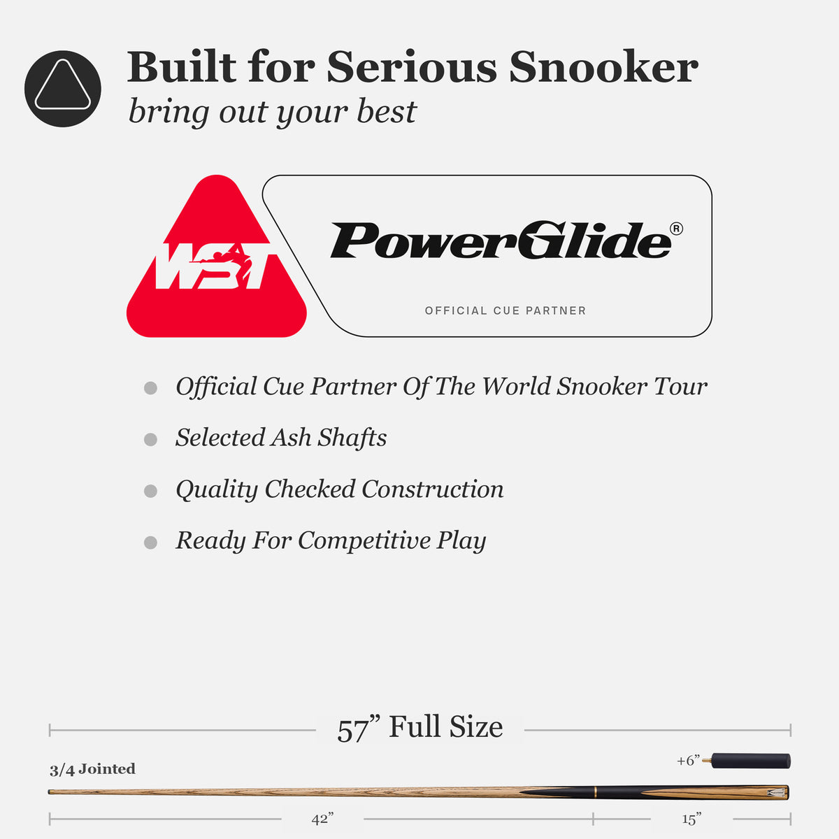 PowerGlide Snooker & Pool Cue 3/4 Jointed Sierra 57" 145cm