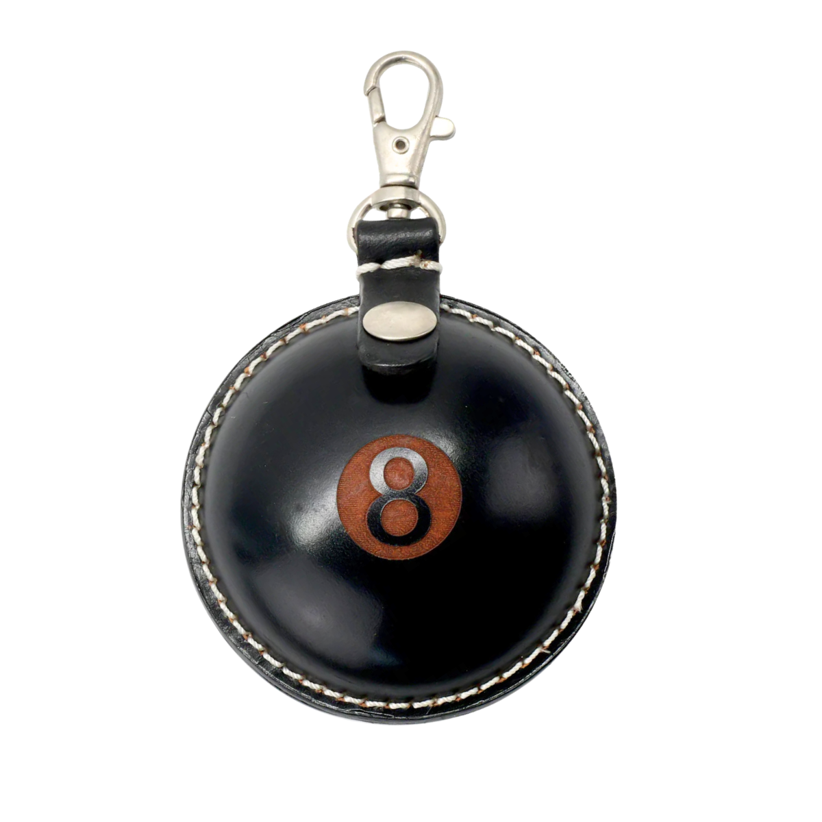 8-Ball Chalk Holder Keyring Real Leather Black