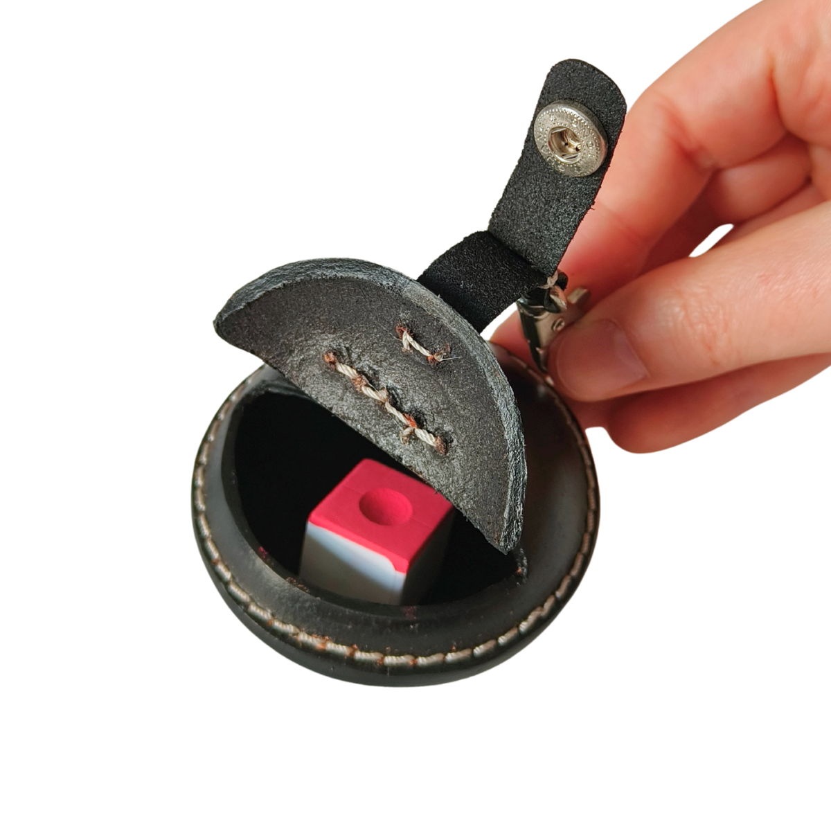 8-Ball Chalk Holder Keyring Real Leather Black
