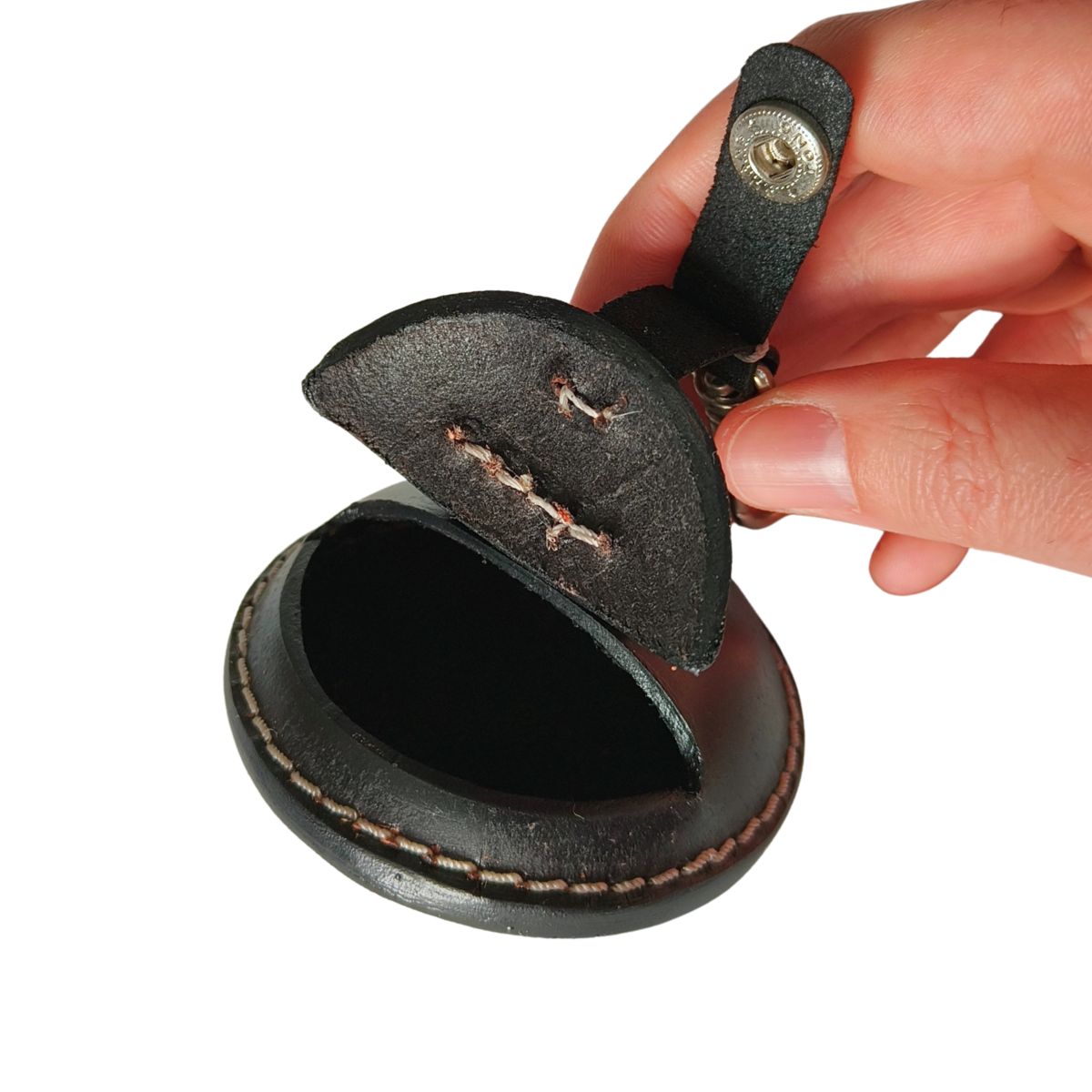 8-Ball Chalk Holder Keyring Real Leather Black