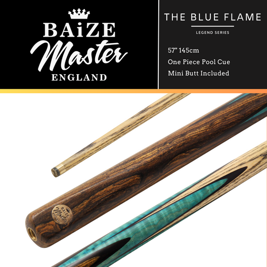 Baize Master One Piece Blue Flame British Pool Cue 57" 145cm