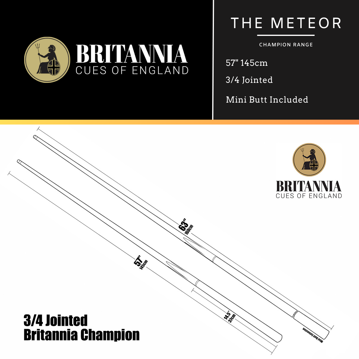 Britannia 3/4 Jointed Meteor Champion Snooker Cue
