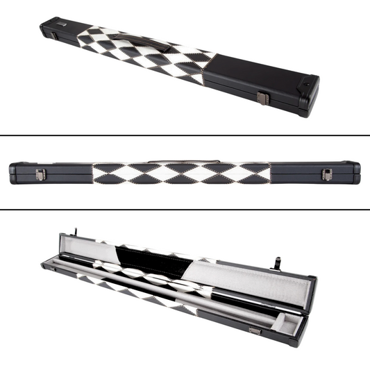 Britannia Snooker & Pool Hard Cue Case Centre Joint Black & White Diamond Stitch - Holds 1 Cue