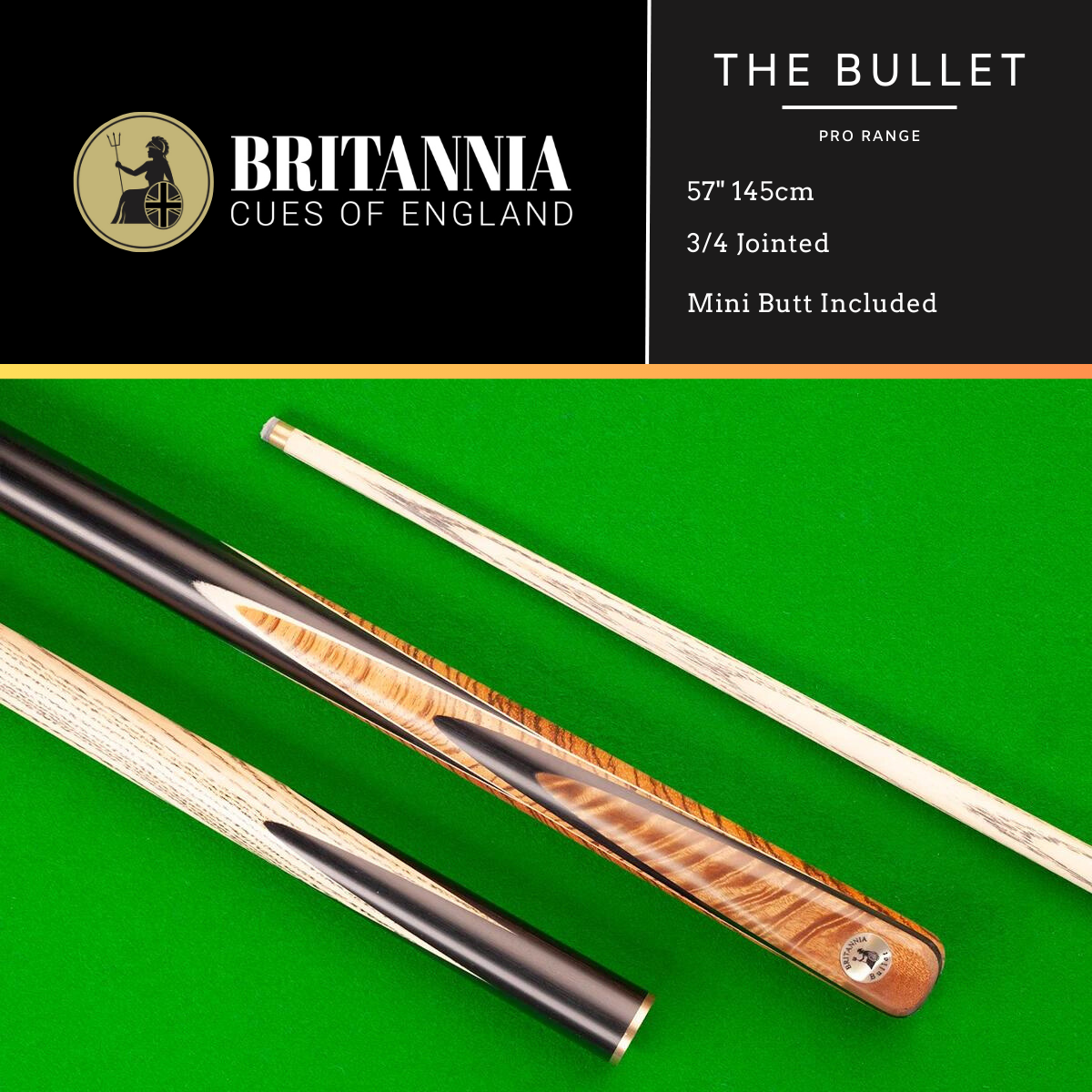 Britannia 3/4 Jointed Bullet Pro Range British Pool Cue