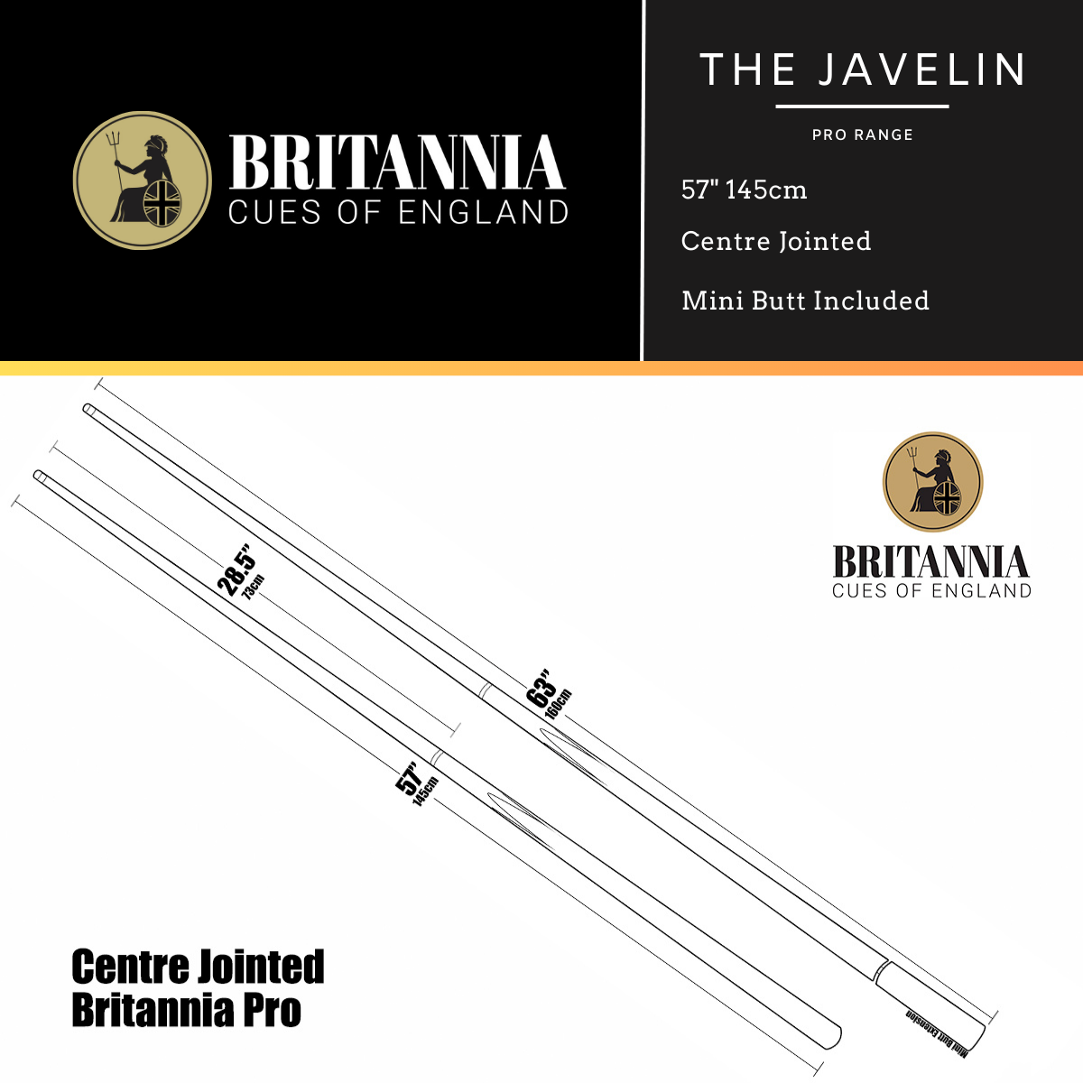 Britannia Centre Jointed Javelin Pro Range British Pool Cue