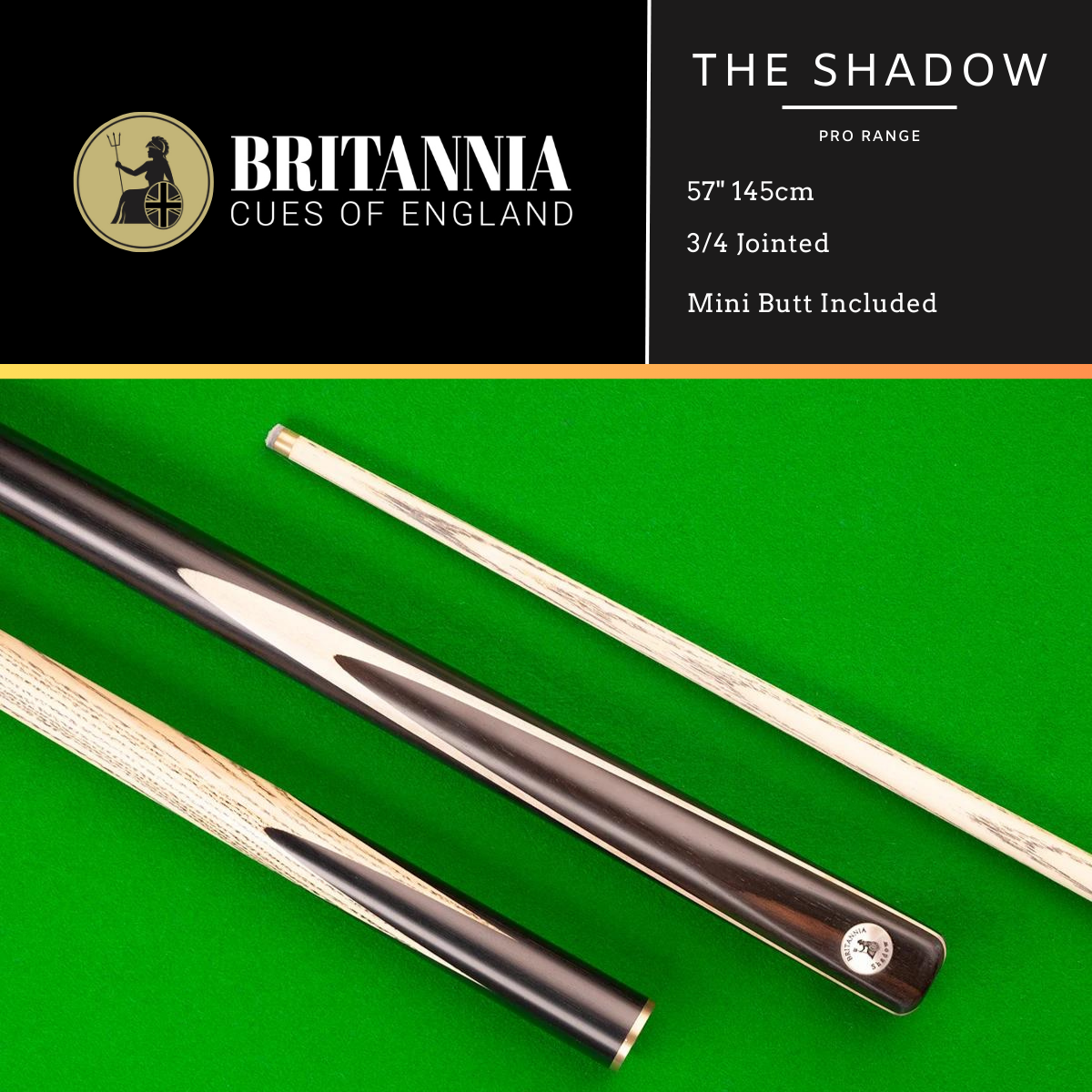 Britannia 3/4 Jointed Shadow Pro Range British Pool Cue