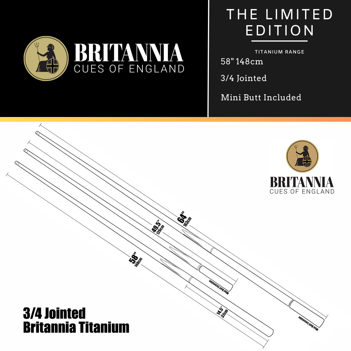 Britannia 3/4 Jointed Limited Edition Titanium Snooker Cue
