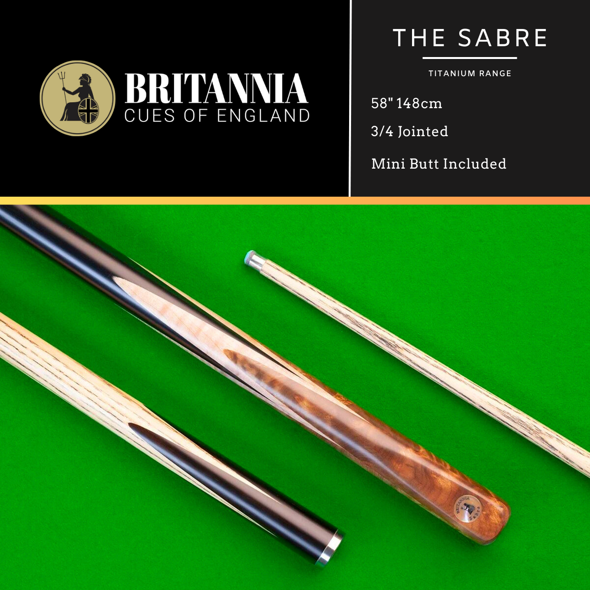 Britannia 3/4 Jointed Sabre Titanium Snooker Cue
