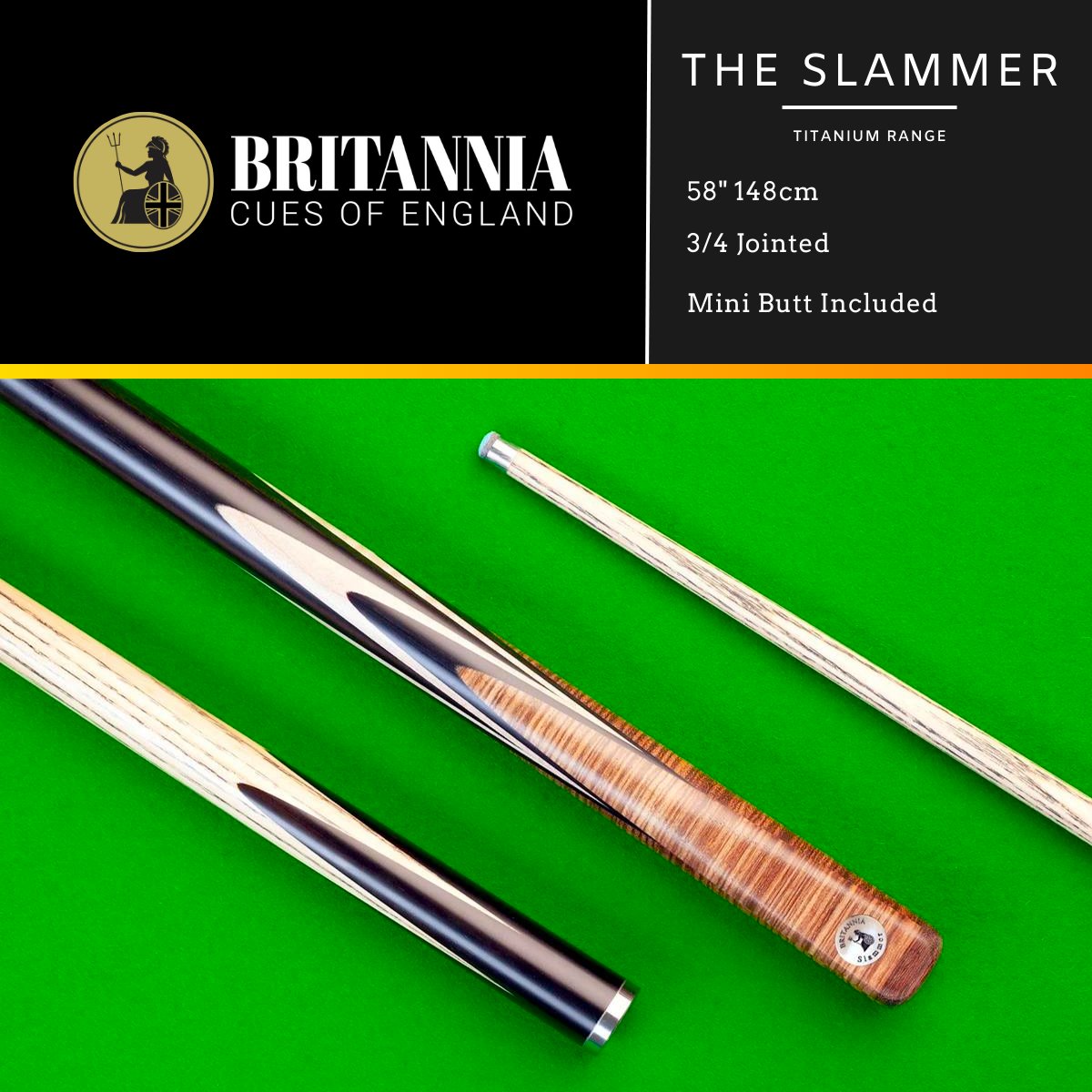Britannia 3/4 Jointed Slammer Titanium Snooker Cue
