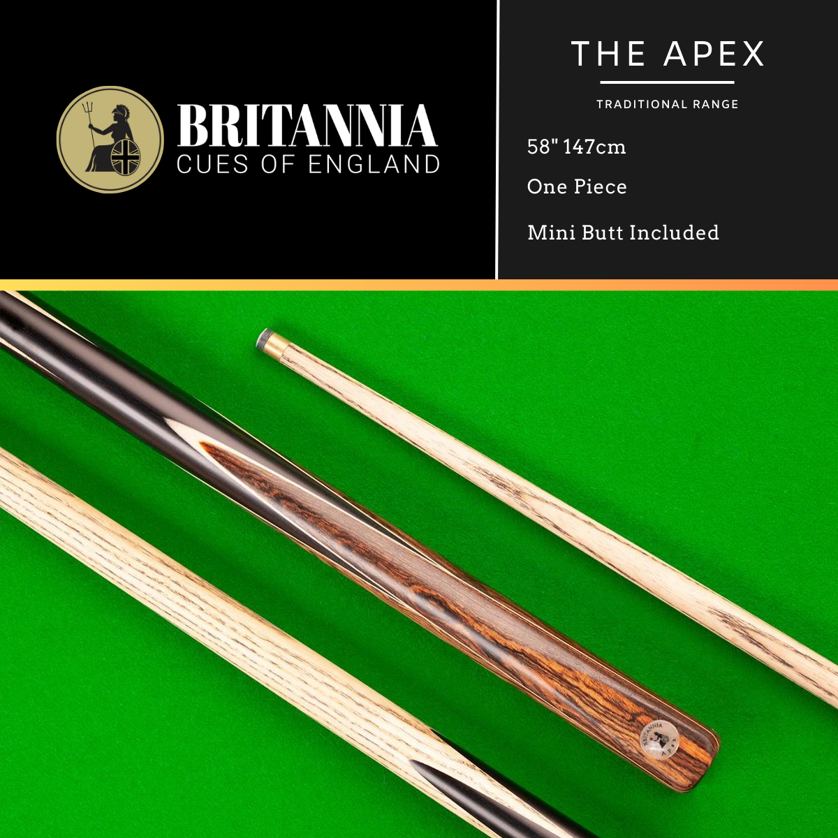 Britannia One Piece Apex Traditional Snooker Cue