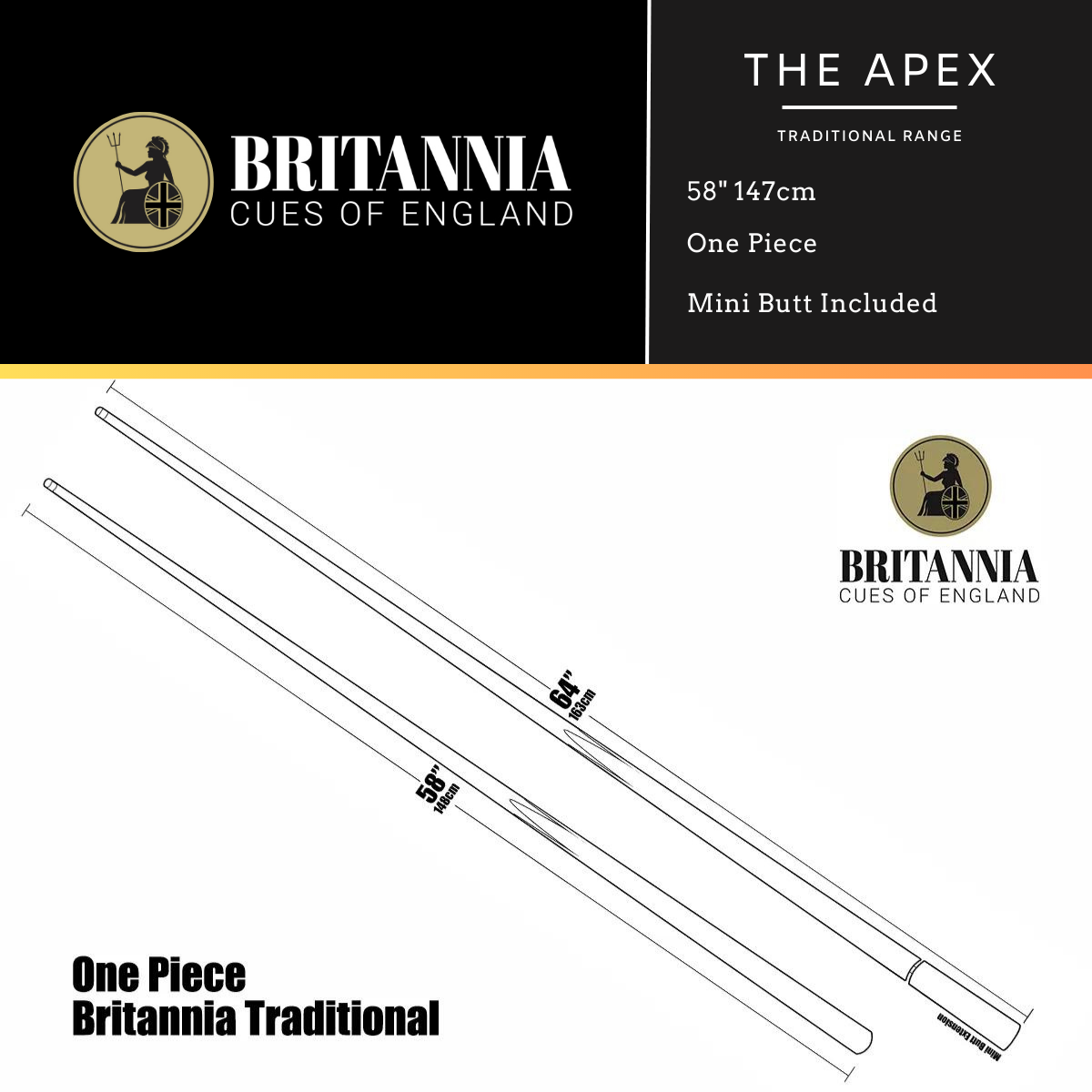 Britannia One Piece Apex Traditional Snooker Cue