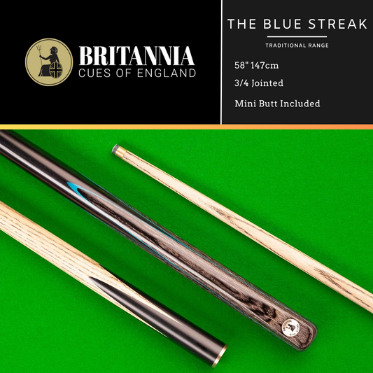 Britannia 3/4 Jointed Blue Streak Traditional Snooker Cue