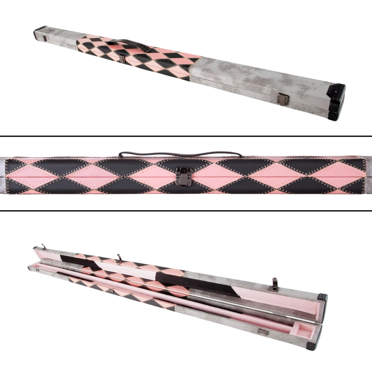 Britannia Snooker & Pool Hard Cue Case 3/4 Joint Black & Pink Diamond Chequered - Holds 1 Cue