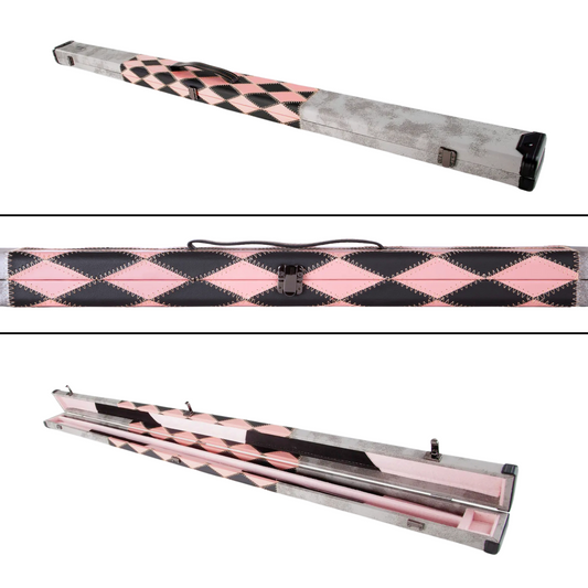 Britannia Snooker & Pool Hard Cue Case 3/4 Joint Black & Pink Diamond Chequered - Holds 1 Cue