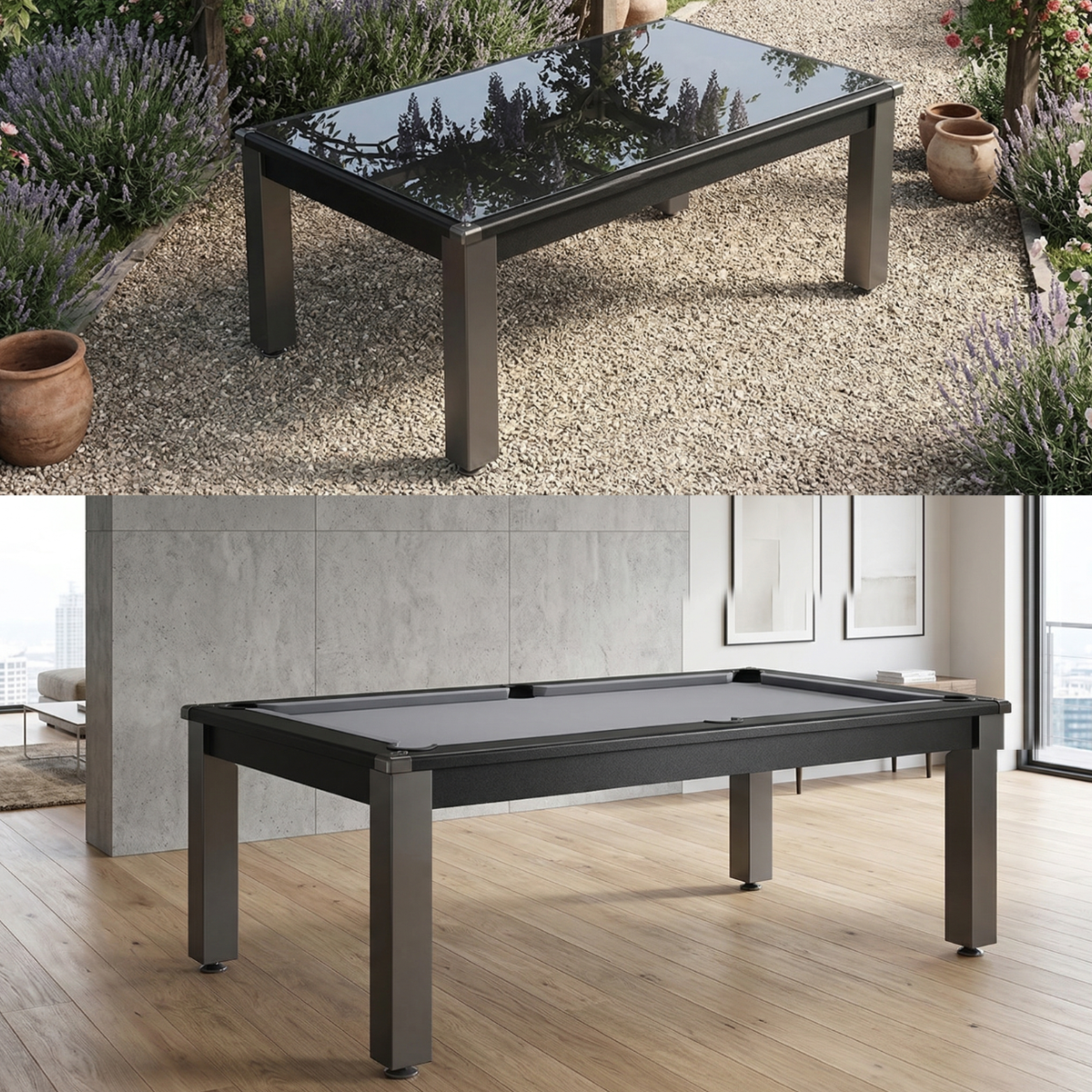 Cry Wolf Outdoor English Pool Table With Tinted Glass Dining Top Alfresco Grey 6ft Or 7ft