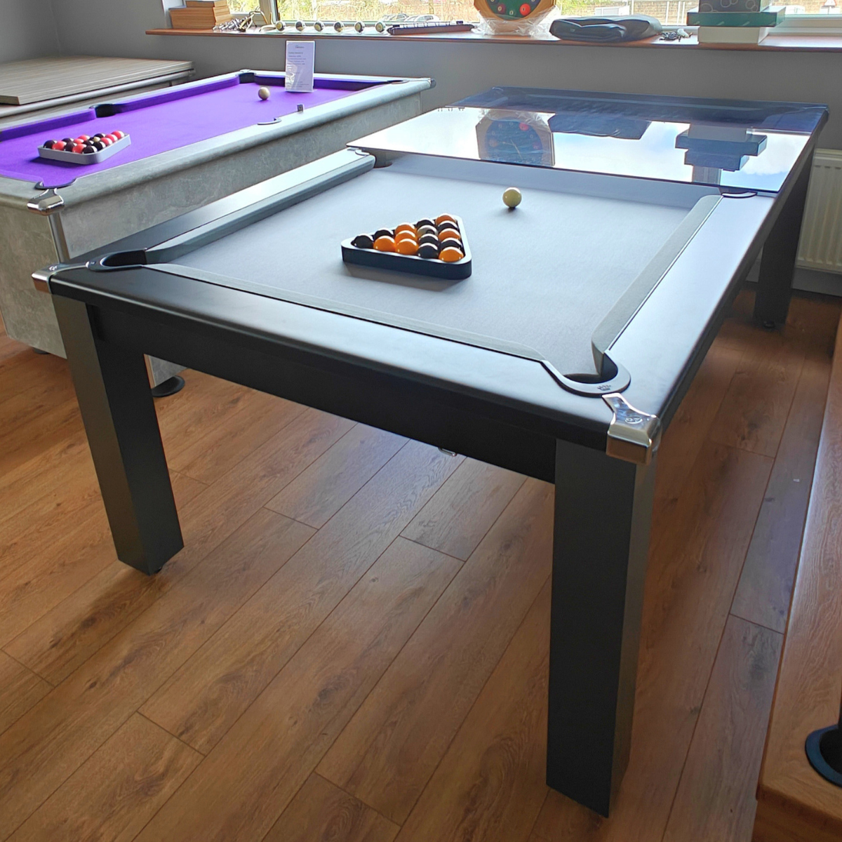 Cry Wolf Outdoor English Pool Table With Tinted Glass Dining Top Alfresco Grey 6ft Or 7ft