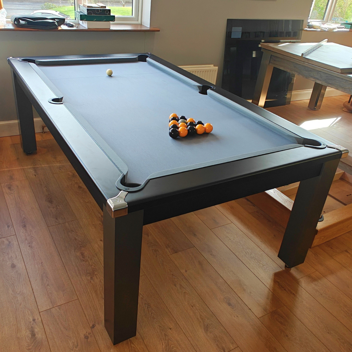 Cry Wolf Outdoor English Pool Table With Tinted Glass Dining Top Alfresco Grey 6ft Or 7ft