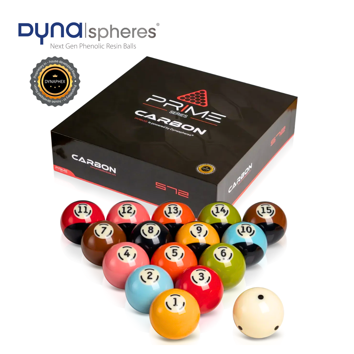 Dynaspheres American Pool Ball Set Carbon Spots & Stripes 2 1/4" 57.2mm