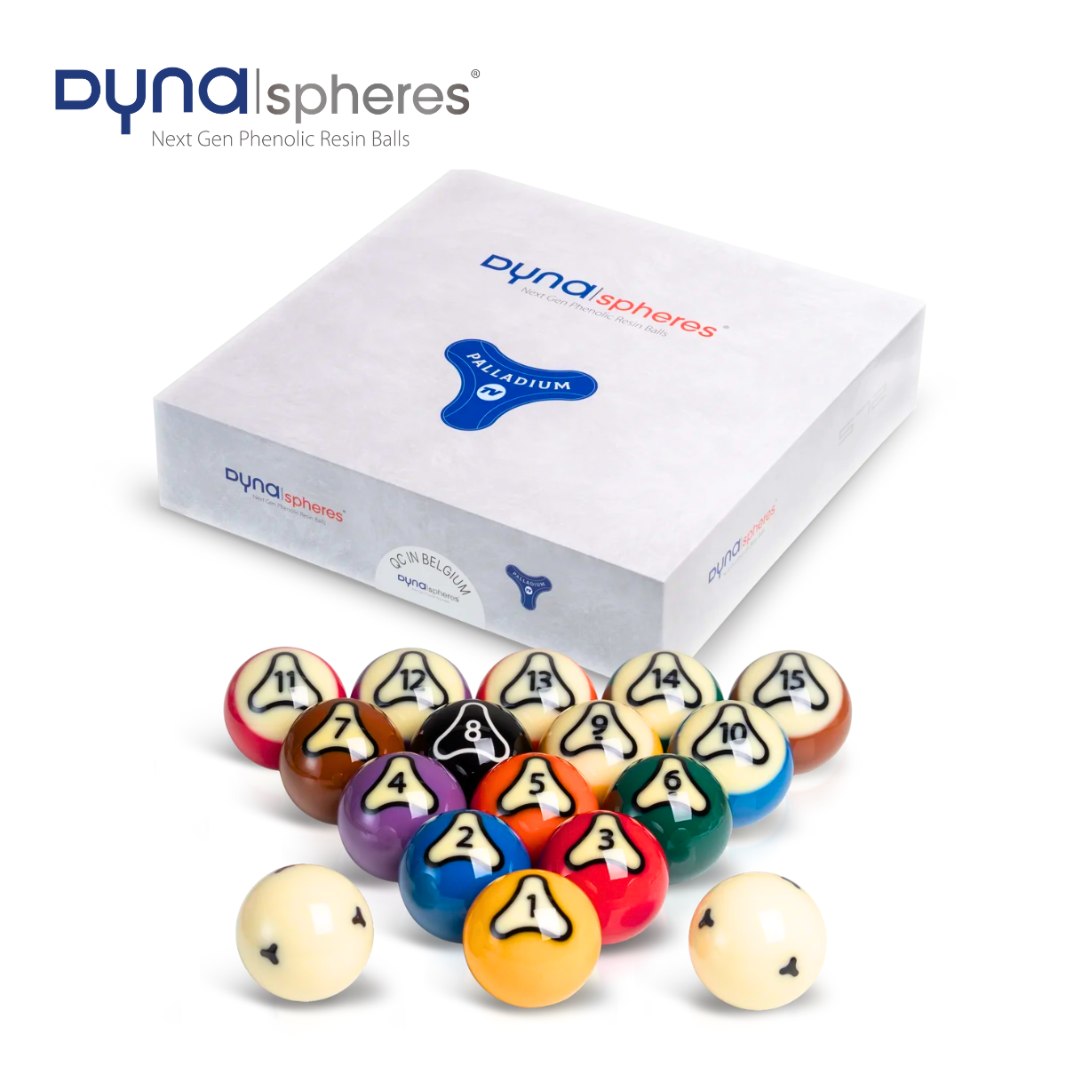 Dynaspheres American Pool Ball Set Palladium Spots & Stripes 2 1/4" 57.2mm