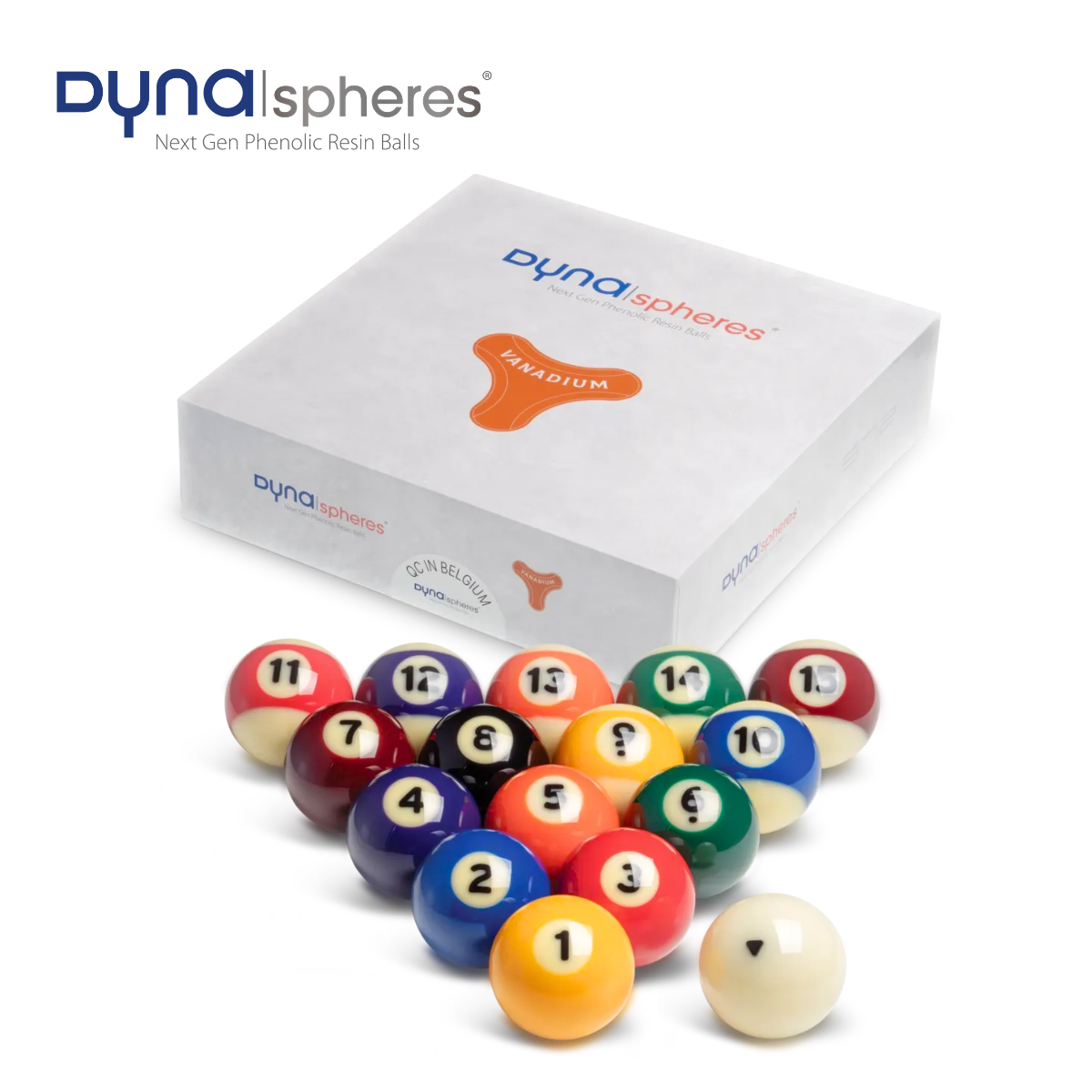 Dynaspheres American Pool Ball Set Vanadium Spots & Stripes 2 1/4" 57.2mm