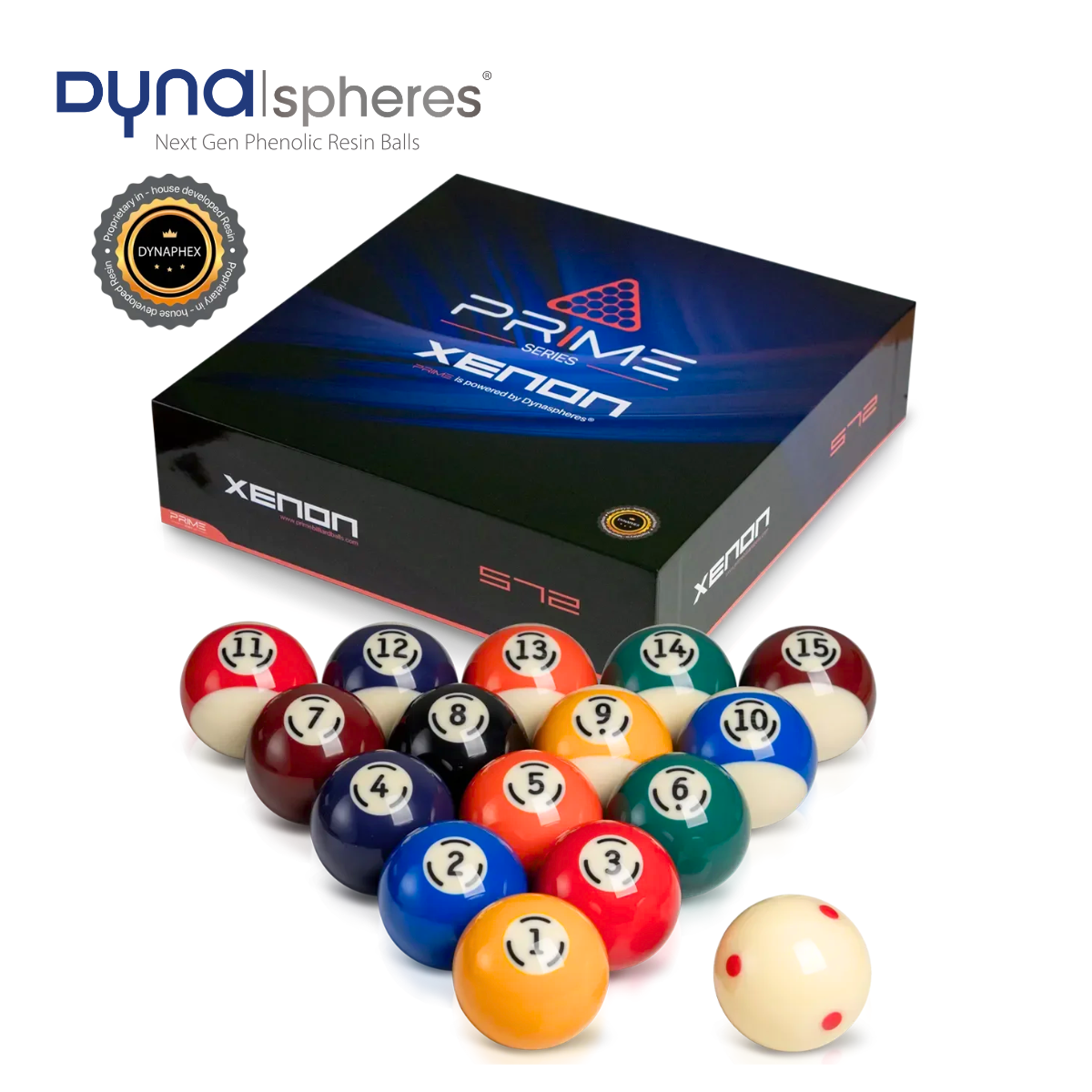 Dynaspheres American Pool Ball Set Xenon Spots & Stripes 2 1/4" 57.2mm