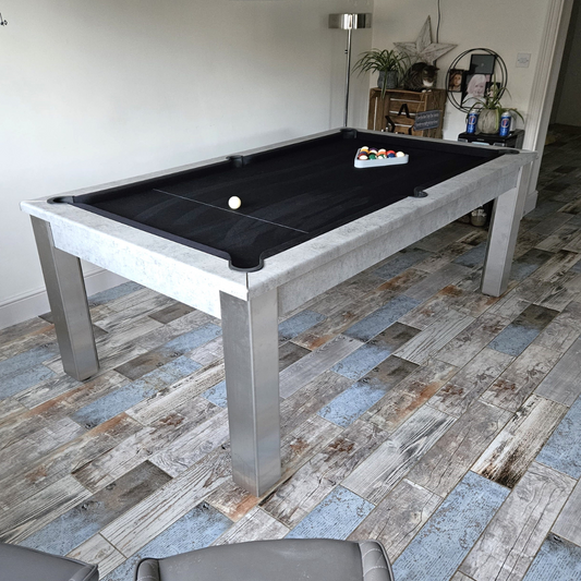 The Elixir 6ft & 7ft British Pool Table W/Dining Top Chicago Concrete