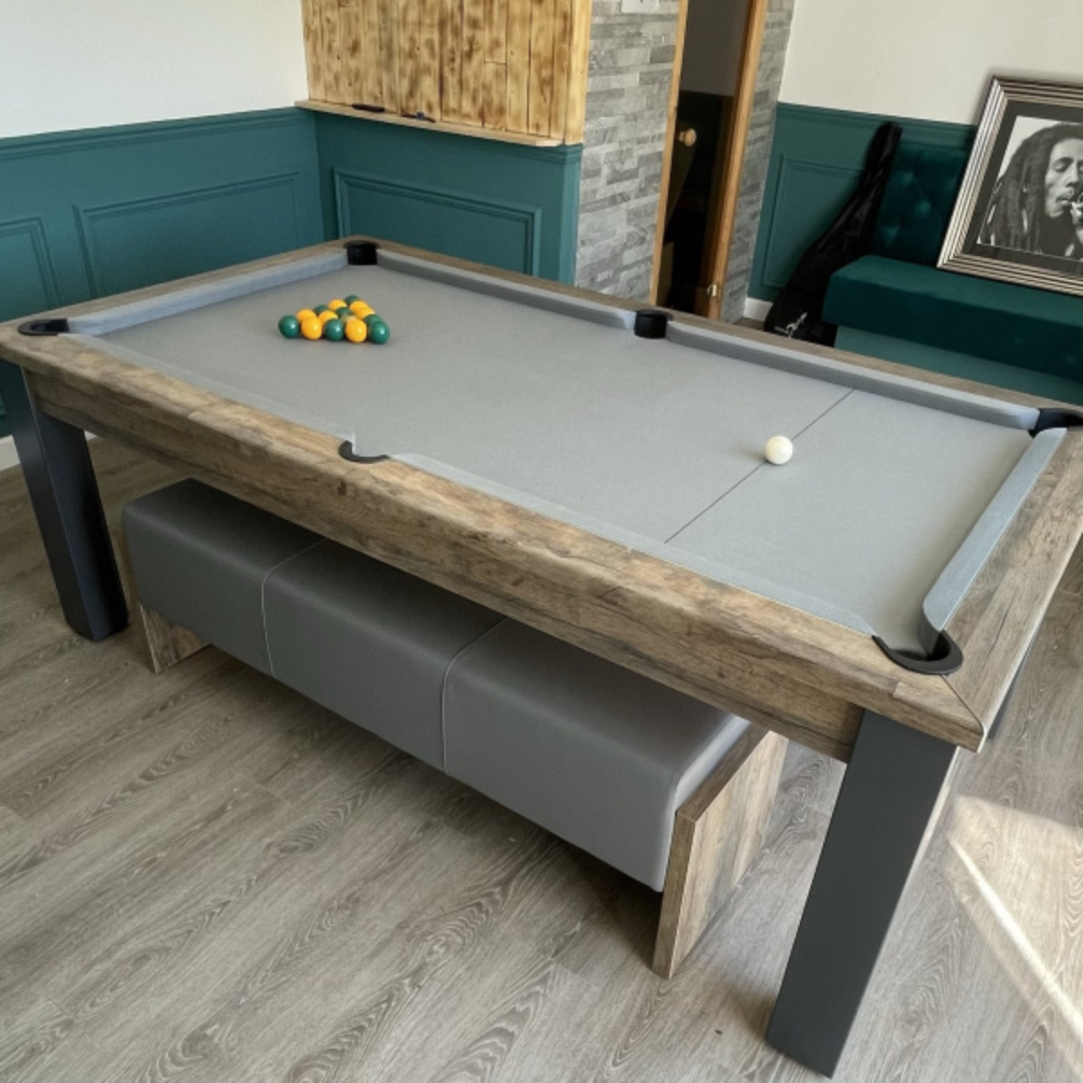 The Elixir 6ft & 7ft British Pool Table W/Dining Top Distressed Oak