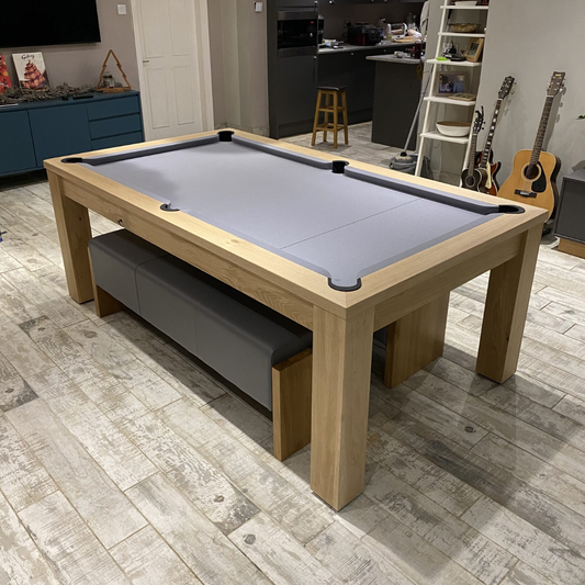 The Elixir 6ft & 7ft British Pool Table W/Dining Top Natural Oak