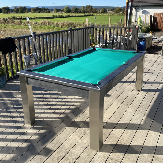 The Outdoor Elixir 6ft & 7ft British Pool Table W/Tinted Glass Dining Top