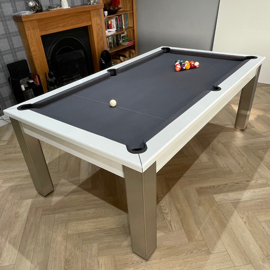 The Elixir 6ft & 7ft British Pool Table W/Dining Top Gloss White