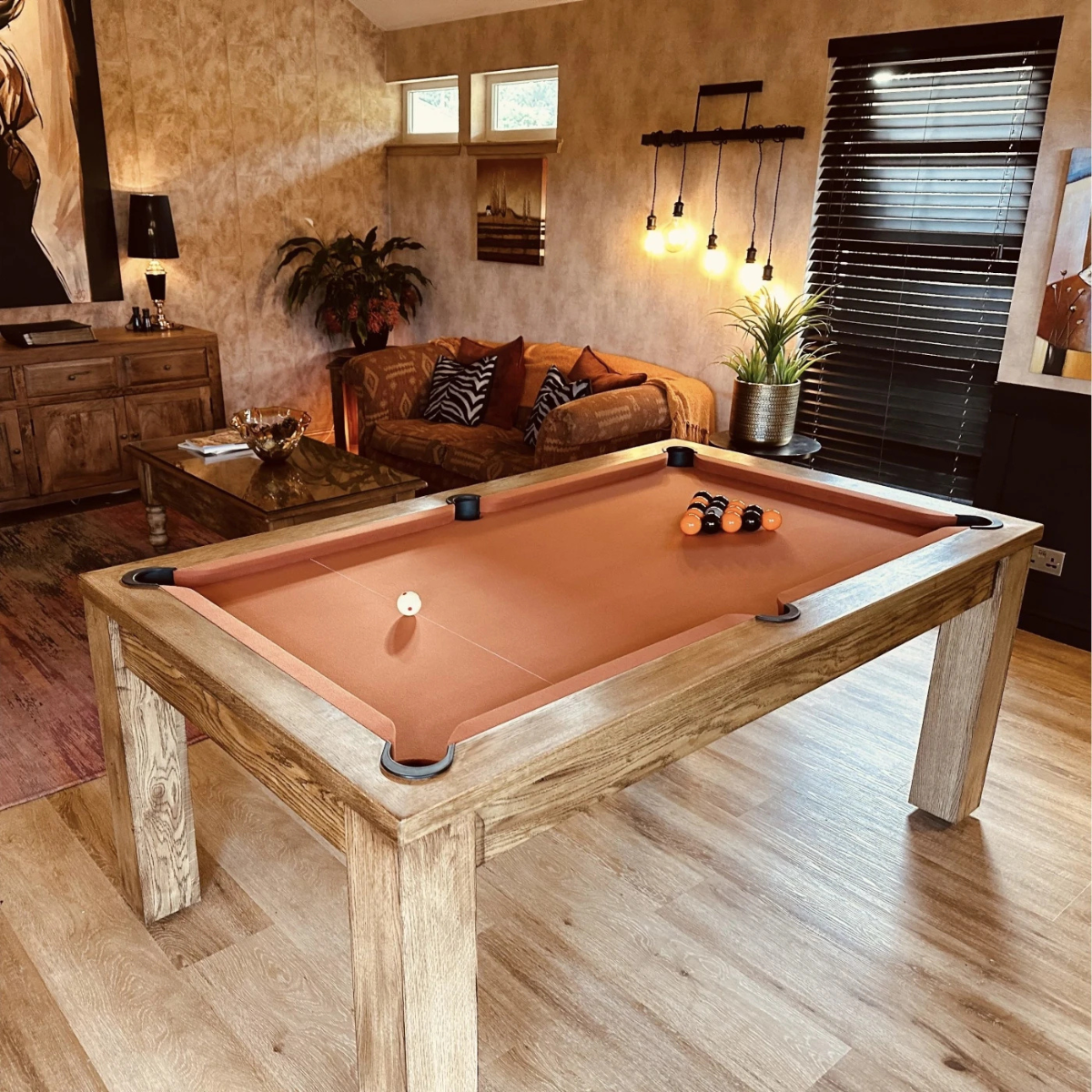FMF English Pool Table With Dining Top Elixir Solid Timber Rustic Oak 6ft Or 7ft