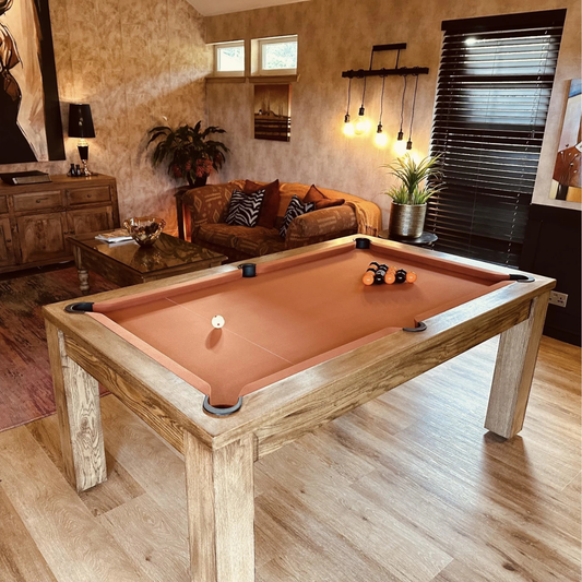 FMF English Pool Table With Dining Top Elixir Solid Timber Rustic Oak 6ft Or 7ft